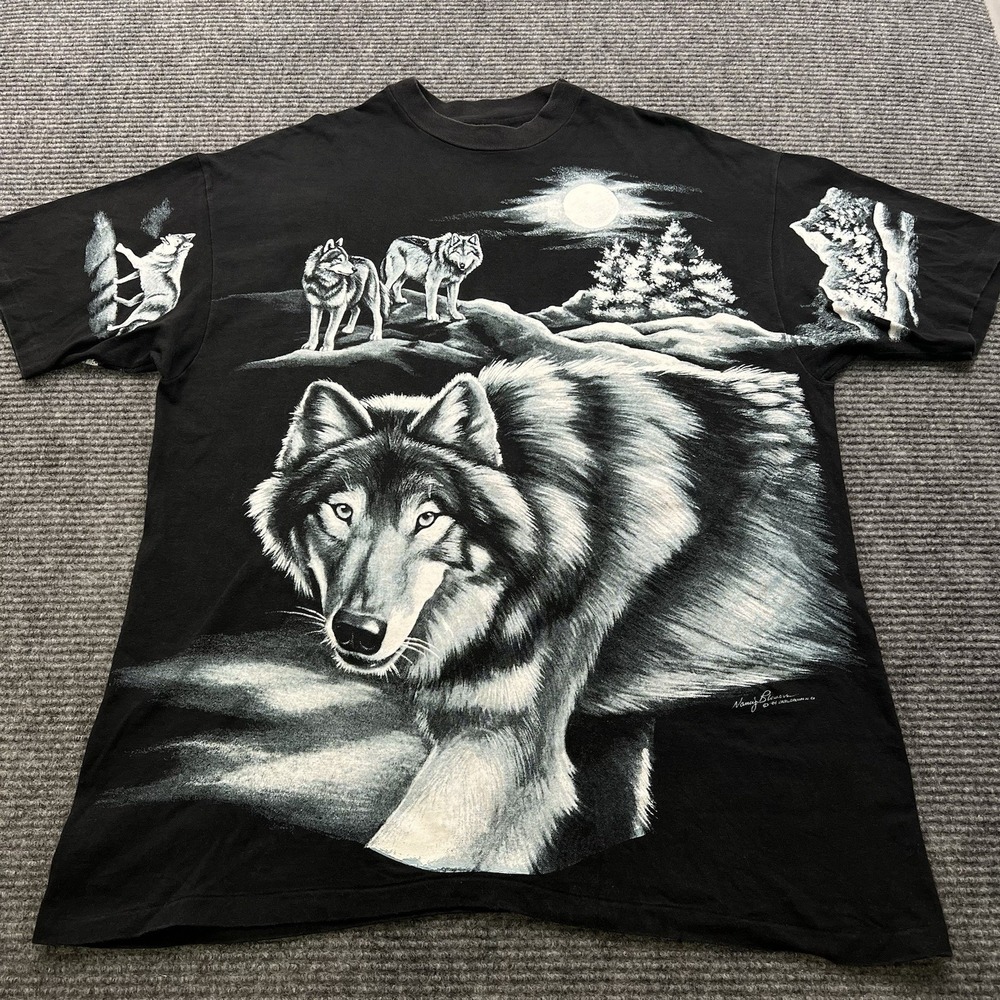 Vintage Wolf Moon All Over Print Men's XL Single Stitch Beefy T 1994 Harlequin